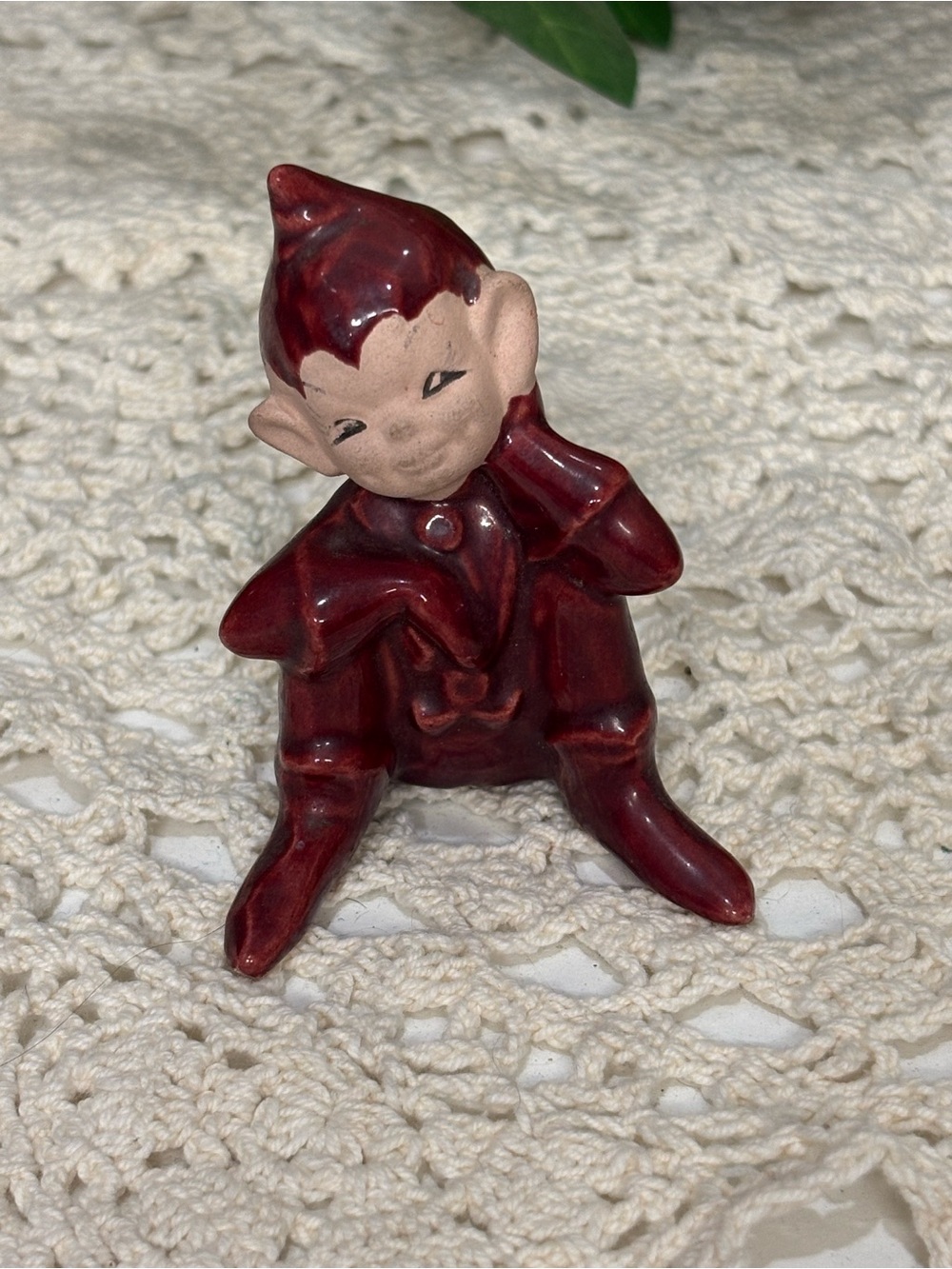 Vintage Gilner Red Glazed Ceramic Elf Figurine Fantasy Elves Collectible